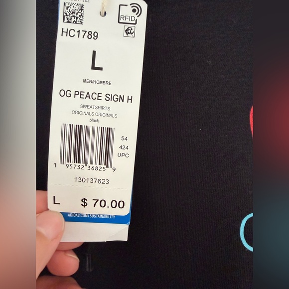 Adidas Black Sweatshirt with Colorful Peace Sign Men’s Size Large - Picture 3 of 6